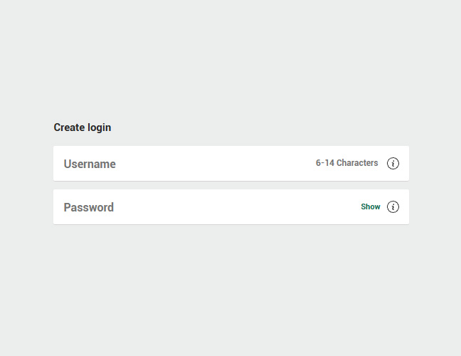 Create a username and password: