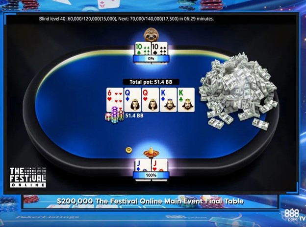 The final hand in the Festival Online.