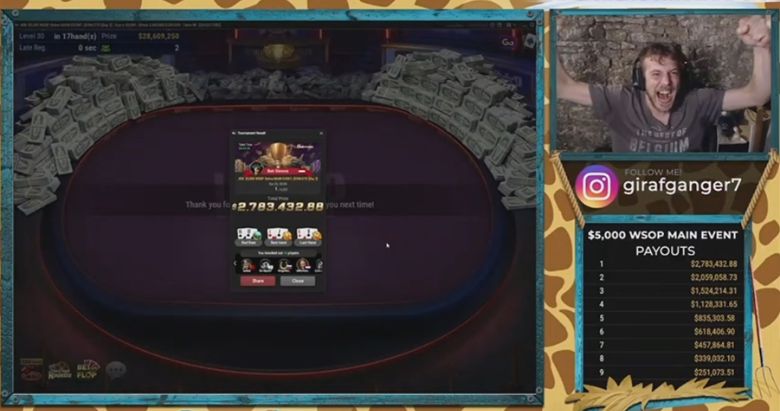 ”I Can’t Rip my Shirt” – Girafganger Wins the $5 000 WSOP Online Main Event for $2.7M