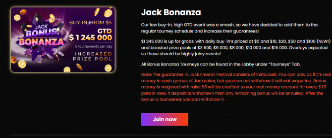 JackPoker Bonus Bonanza tournaments