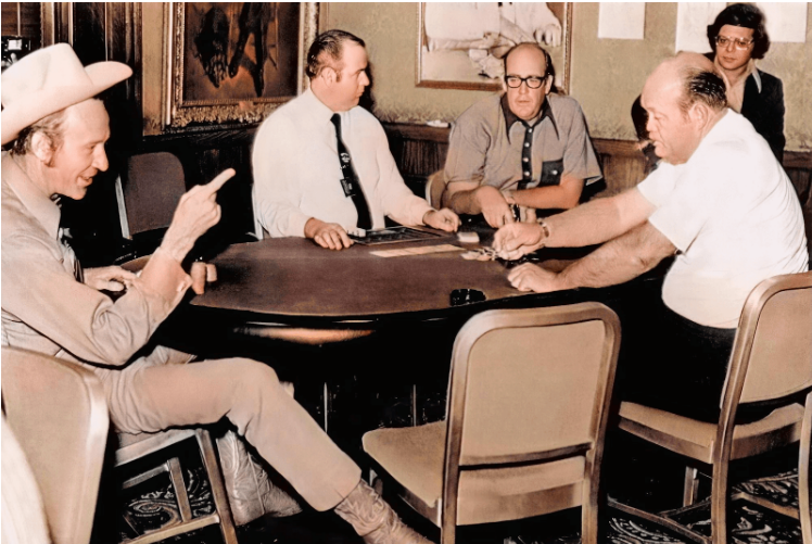 From left to right: Amarillo Slim, Doyle Brunson, and Puggy Pearson during the final table game