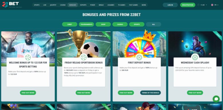 22Bet Casino bonuses