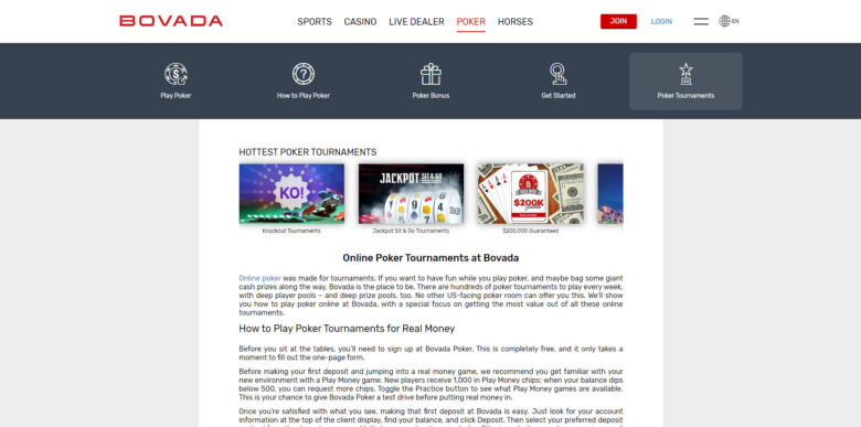 Bovada Poker tournaments