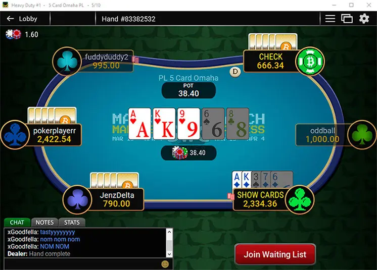 SWC Poker software interface