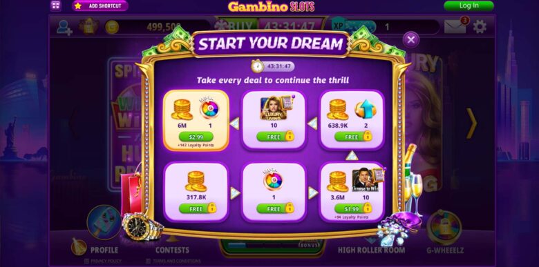 Gambino Slots menu