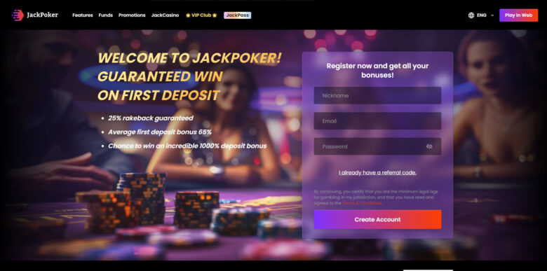 JackPoker registration form