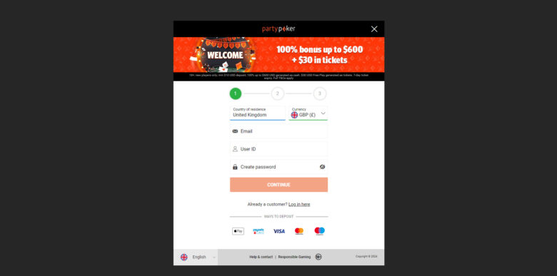 PartyPoker registration form