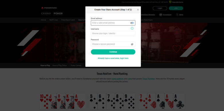 PokerStars New Jersey registration form