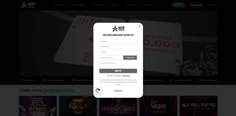 Americas Cardroom registration form