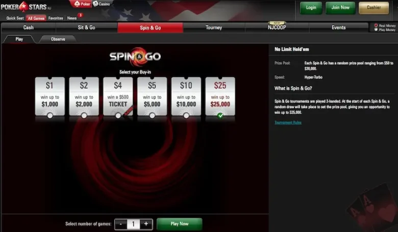 PokerStars NJ Spin&Go Lobby