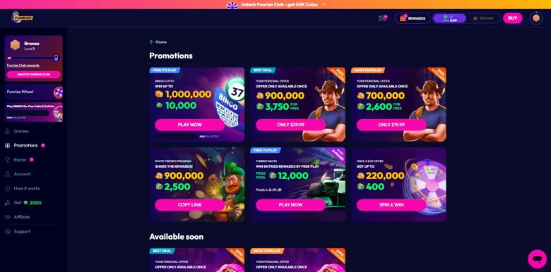 Funrize Casino bonuses and promotions