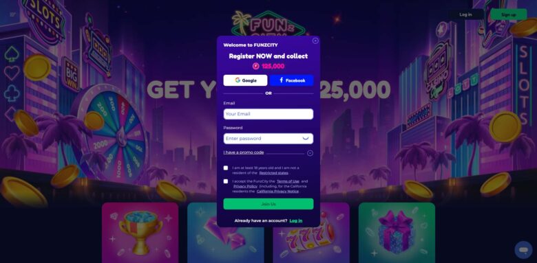 Funzcity Casino registration form