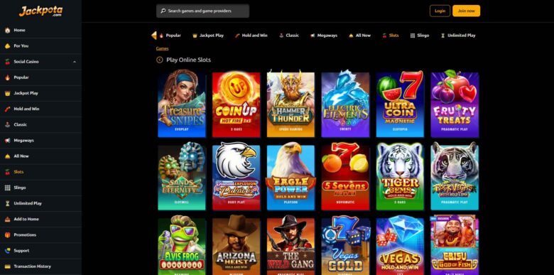 Jackpota Casino games selection