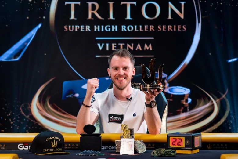 Mark  Rubbathan after his victory in $20K 8-Handed Mystery Bounty on Triton Poker Super High Roller Series Vietnam