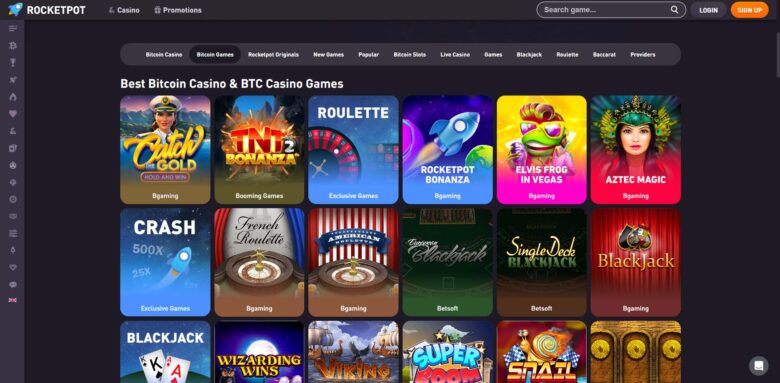 Rocketpot casino games selection