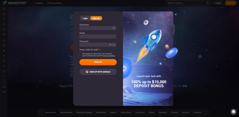 Rocketpot casino registration form