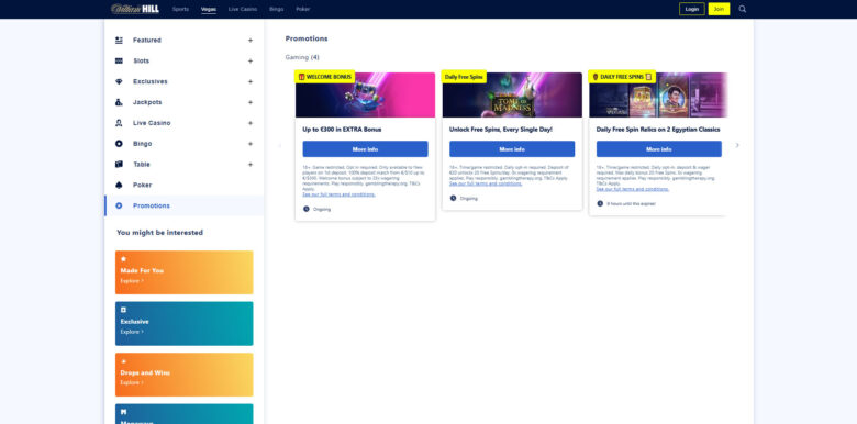 WilliamHill Casino list of promotions