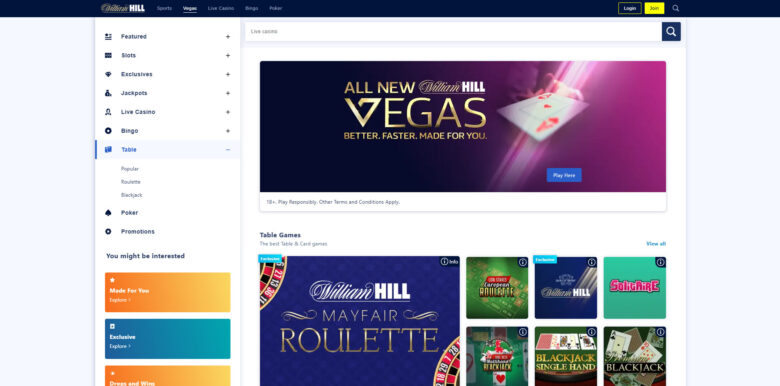 WilliamHill Casino table games