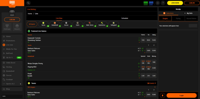 888Sport live betting section