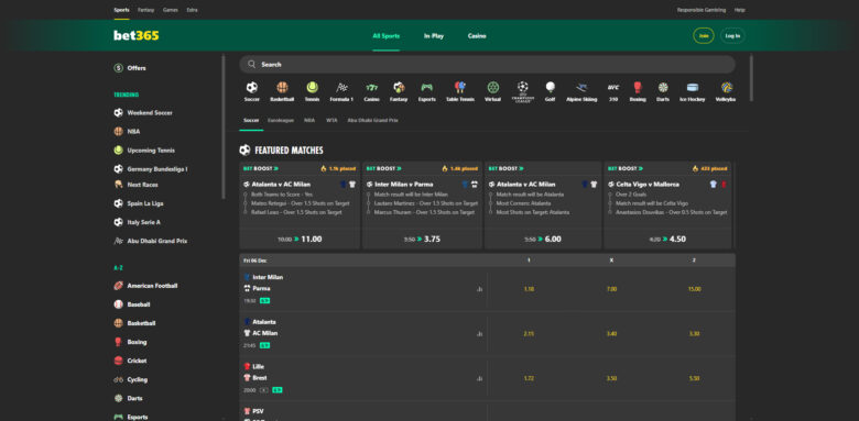 Bet365 sportsbook main page