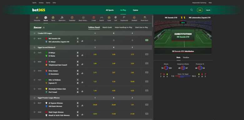 Bet365 sportsbook soccer section