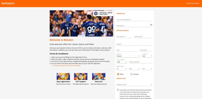 Betsson sportsbook sign up