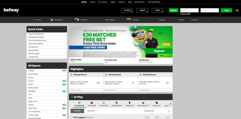 BetWay Sportsbook main page