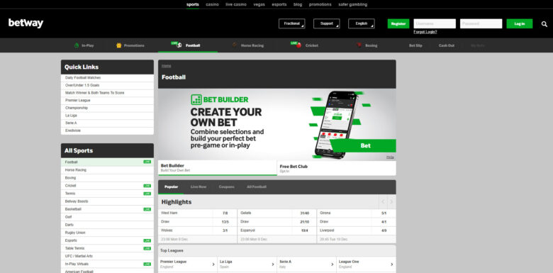 BetWay Sportsbook football section