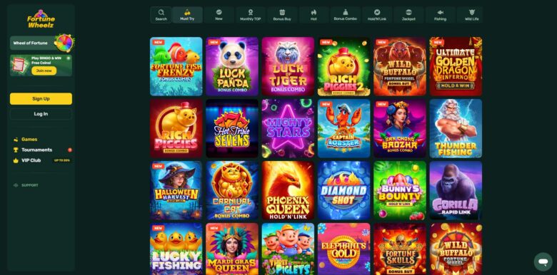 Fortune Wheelz Casino games section