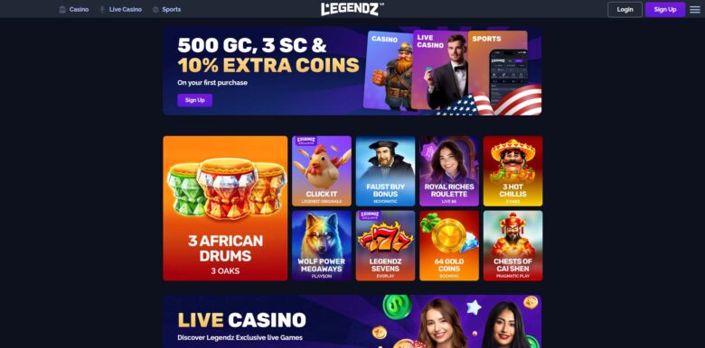 Legendz Casino main page