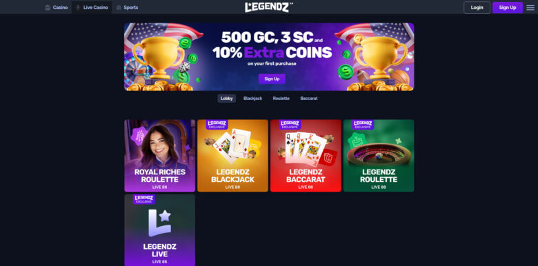 Legendz Casino Live section