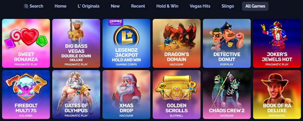 Legendz Casino All Games section