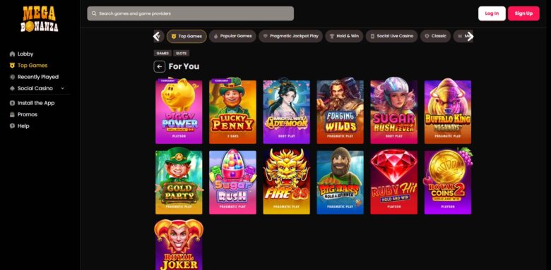 Mega Bonanza Casino Top Games section