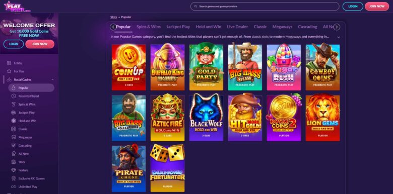 PlayFame Casino popular games