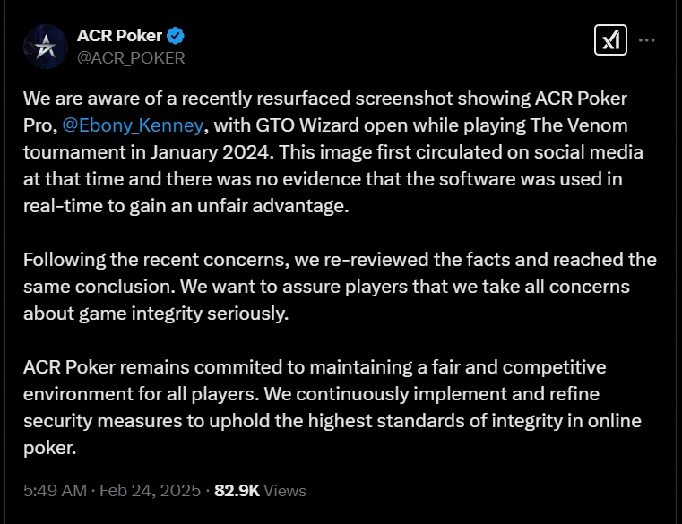 ACR Poker Response Statement