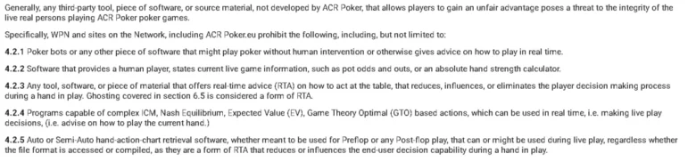 ACR Poker RTA Rules