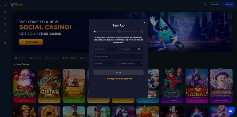 Casino.Click sign up