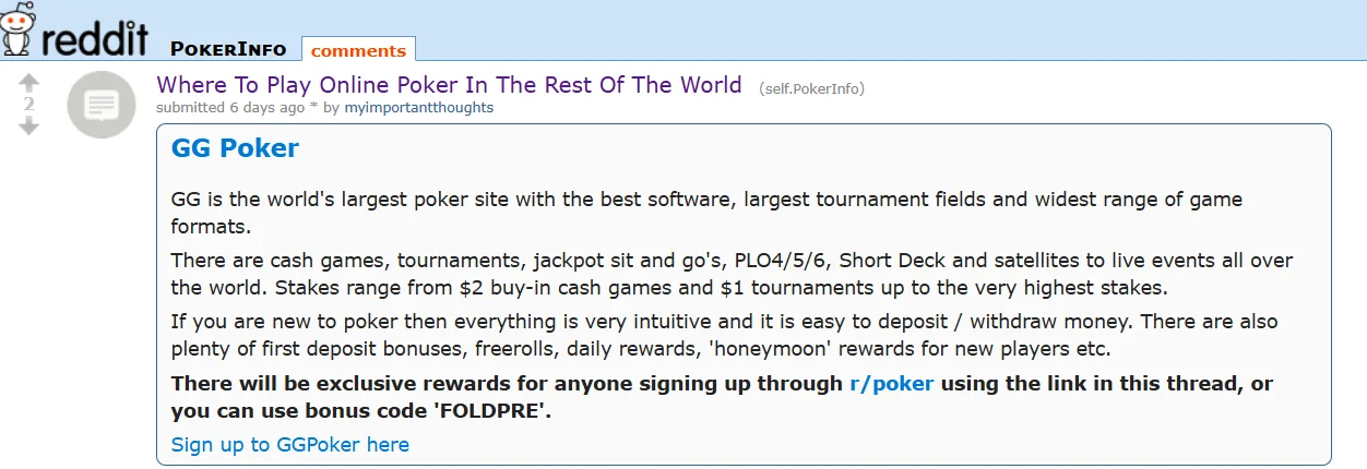 example of thread about ggpoker on r/poker subreddit.